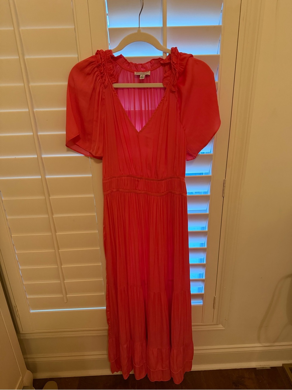 Current Air Coral-Pink Pleated V-Neck Maxi Dress
